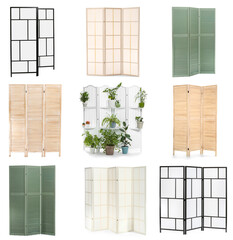 Set of different folding screens isolated on white