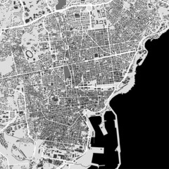 Urban city map of Catania. Vector poster. Black grayscale black and white street map.