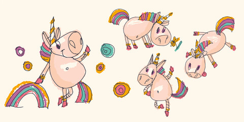 Unicorn Sketch bundle. Vector illustration