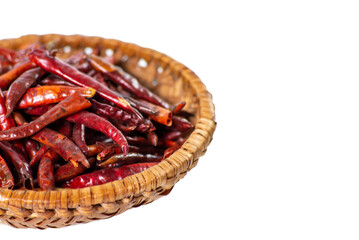 Lot of dried chili isolated on white background.