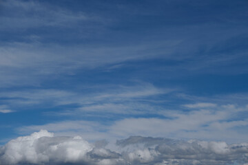 Blue sky background with tiny clouds.