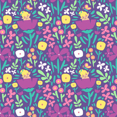 FLAT FLORAL AND A FEMALE FAIRY SEAMLESS PATTERN DESIGN