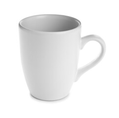 Blank ceramic cup on white background
