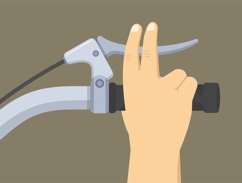 Isolated bicycle brakes in hand. Adjusting bicycle hand brakes. Close-up view. Flat vector illustration template.