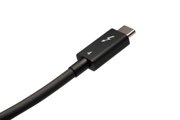 Thunderbolt 4 Cable Close Up Isolated on White Background