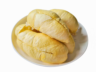 durian king of fruits on plate on isolated white background