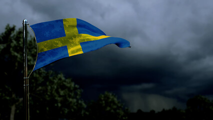 Sweden flag for veterans day on dark storm cumulus - abstract 3D rendering