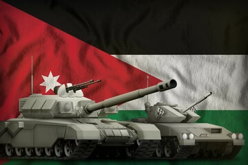 Jordan tank forces concept on the national flag background. 3d Illustration