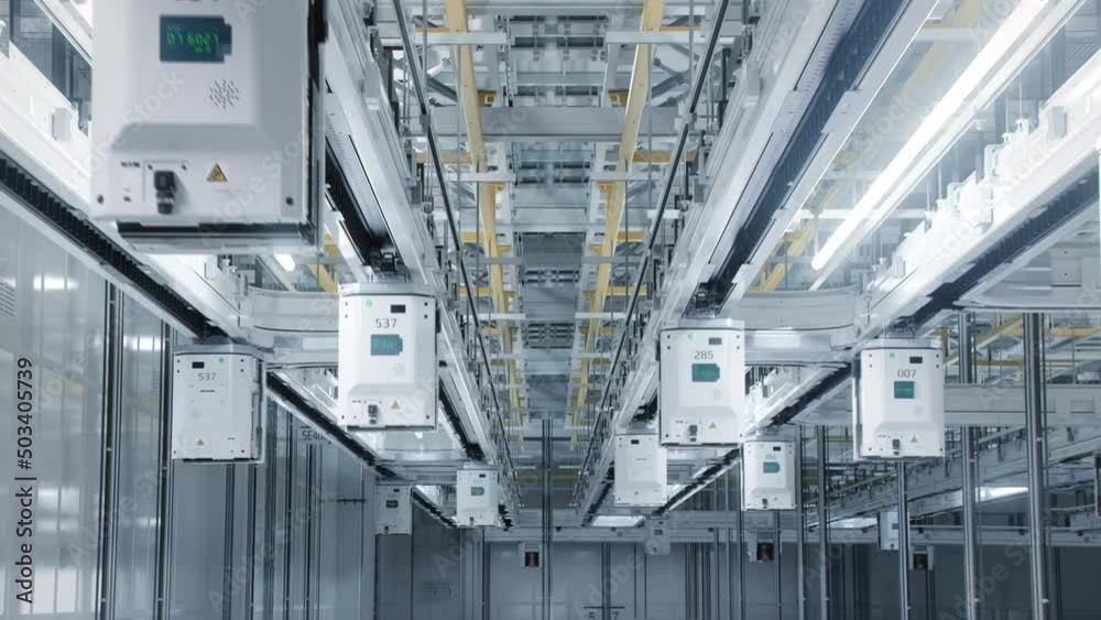 Wall mural automated material handling system inside cleanroom on advanced semiconductor factory. transfer pods