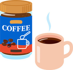 インスタントコーヒーのビンとマグカップ