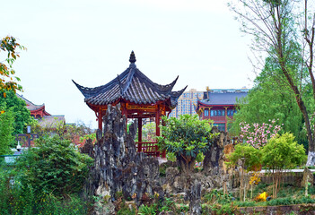 Rockery and pavilions in the park