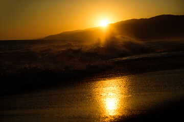 Seascape on sunrise over sea. Nature landscape. Beautiful cloudscape over the sea, sunrise shot.