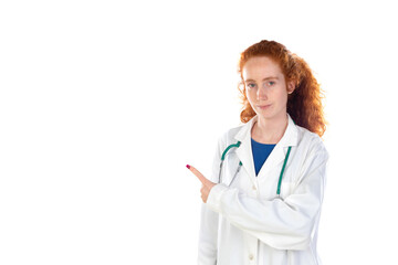 Fototapeta premium Cute redhead doctor in lab coat