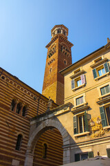 Fototapeta na wymiar Lamberti Tower on the Piazza delle Erbe in Verona 