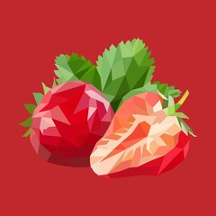 Polygonal simple exotic Fruits. Strawberry in Vector