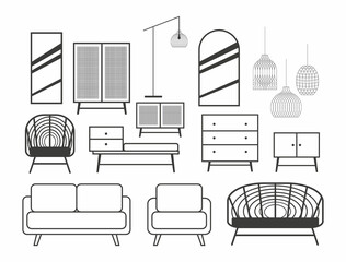 A set of furniture icons on an insulated layer