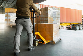 Workers Unloading Packaging Boxes on Pallets to The Cargo Container Trucks. Loading Dock. Shipping Warehouse. Delivery. Shipment Goods. Supply Chain. Warehouse Logistics Cargo Transport.