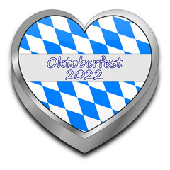 Heart with Oktoberfest 2022 banner on a bavarian background - 3D illustration