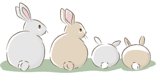 4 rabbits in the back, rough touch vector illustration
