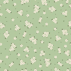 Seamless vintage pattern. White flowers, green leaves. Light green background. vector texture. fashionable print for textiles, wallpaper and packaging.