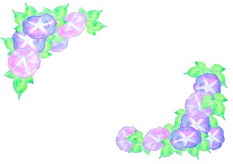水彩タッチの朝顔のフレーム　紫