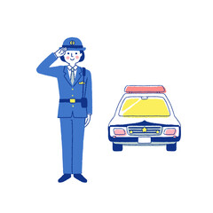 敬礼をしている女性警察官とパトカー © hisa-nishiya