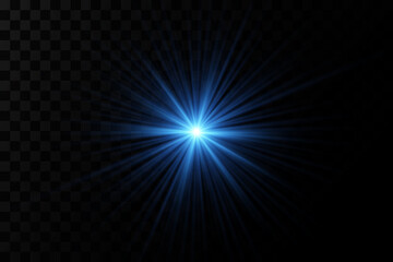 Effect of bright glow of blue stars. Light particles.
