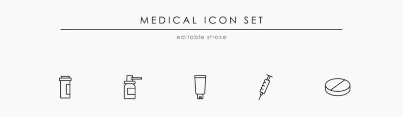 Simple Set of Pills Related Vector Line Icons. Medical symbols with Editable Stroke vector.