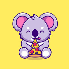 Cute Koala Eating Pizza Cartoon Vector Icon Illustration. Animal Food Icon Concept Isolated Premium Vector. Flat Cartoon Style