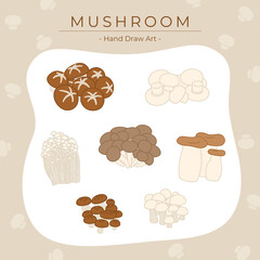 Edible Mushroom Hand Draw Icon Set Vector