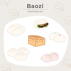 Steamed Chinese Bread Baozi Hand Draw Icon Set