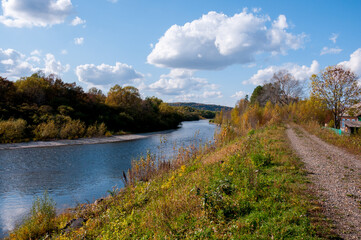 Fototapeta na wymiar Autumn landscape: the Khor River near the village of Khor of the Khabarovsk Territory of Russia