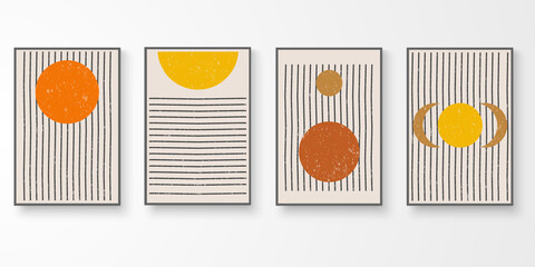 Set of contemporary aesthetic geometric wall art. Abstract composition shape. Art print, cover, poster. Mid century graphic vector illustration.