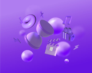 3d render of a symbol entertainment made of many spheres