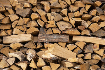 Stacks of Firewood. Preparation of firewood for the winter. Pile of Firewood.Firewood background.