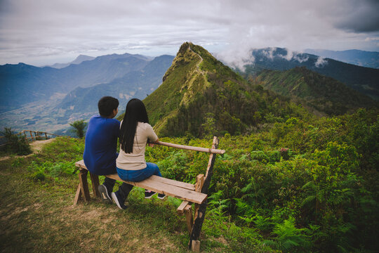 couple watching high mountain view in thailand