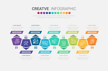 Infographic design elements for your business with 9 options, parts, steps or processes, Vector Illustration. 