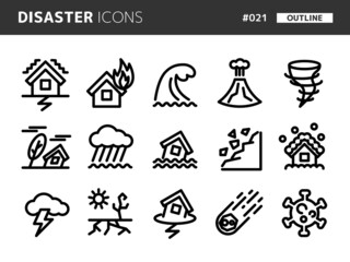 災害に関連するラインスタイルのアイコンセット_021