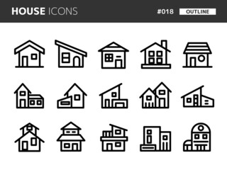 家に関連するラインスタイルのアイコンセット_018