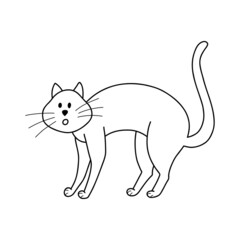 Vector illustration of doodle cat in cartoon style. Cute animal character for print, design, textile, coloring page