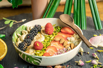 Fresh and delicious organic vegan fruit bowl