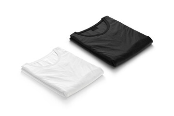 Blank black and white folded square t-shirt mockup, side view