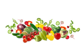 Group of different vegetables isolated on white background