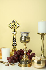 Concept or composition of Eucharist with different accessories