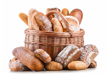 Wicker basket with assorted bakery products