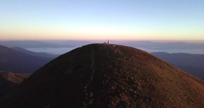 Flight over the largest mountain in Ukraine. The best view from the height of the Carpathian mountains. Drone filming the top of Mount Hoverla.  Real Ukrainian nature. 