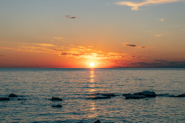Sunset, sunrise landscape Mediterranean Sea.