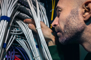 IT technician working in server room