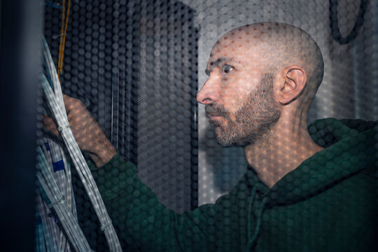 IT technician working in server room