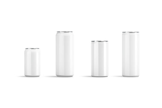 Blank white aluminum small and big soda can mockup, isolated